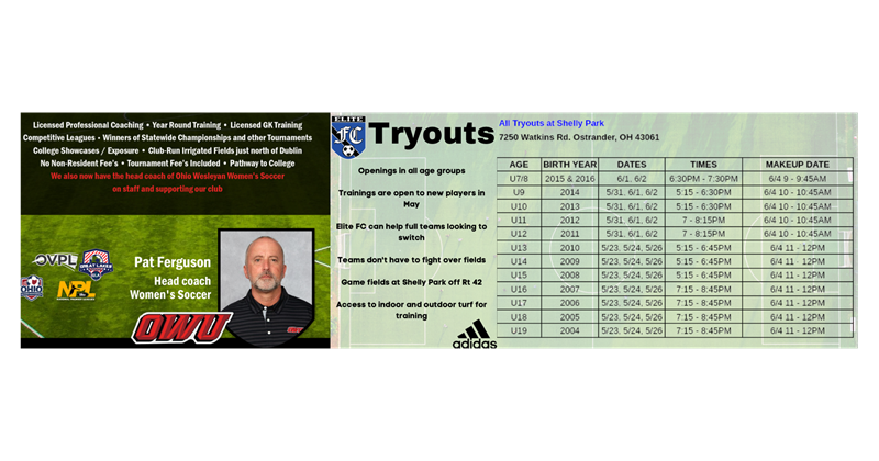 Fall 2022-Spring 2023 Elite FC Try Outs 